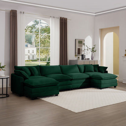 HouseOfZazla modern oversized modular cushion sofa with ottoman in deep green, low back, deep seating on Tampa Home & Garden Store