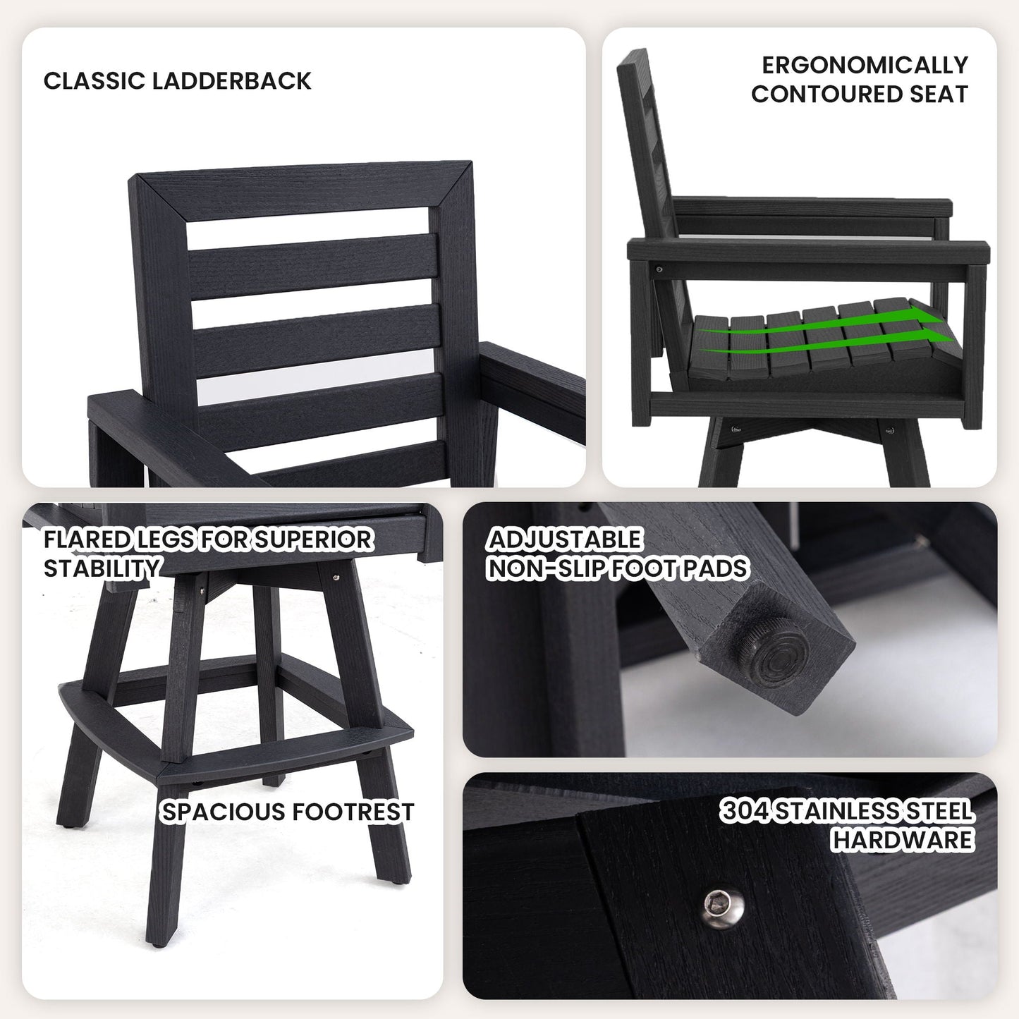 Outdoor Ladderback Swivel Chair and Thick Frame
