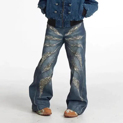 Original Digital 3D Leopard Print Loose Jeans by FLIPSTYLEZLLC with distressed panels in blue on Tampa Home & Garden Store
