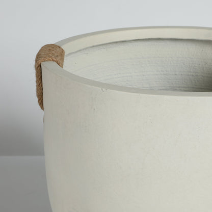 Round concrete planter set of 2, large off-white pots with rope handle HouseOfZazla on Tampa Home & Garden Store