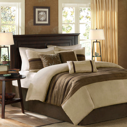 7 PC Faux Suede Comforter Set Natural King HouseOfZazla beige brown tones with stripes on Tampa Home & Garden Store