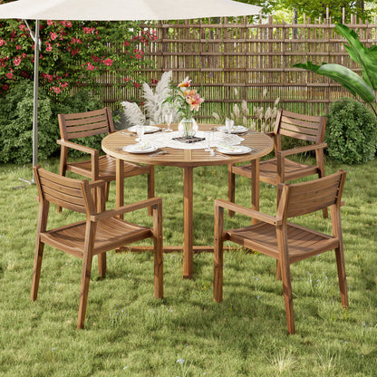Five Piece Outdoor Dining Set with Acacia Wood