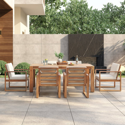Trexm 7 Piece Acacia Patio Table and 6 Chairs Set