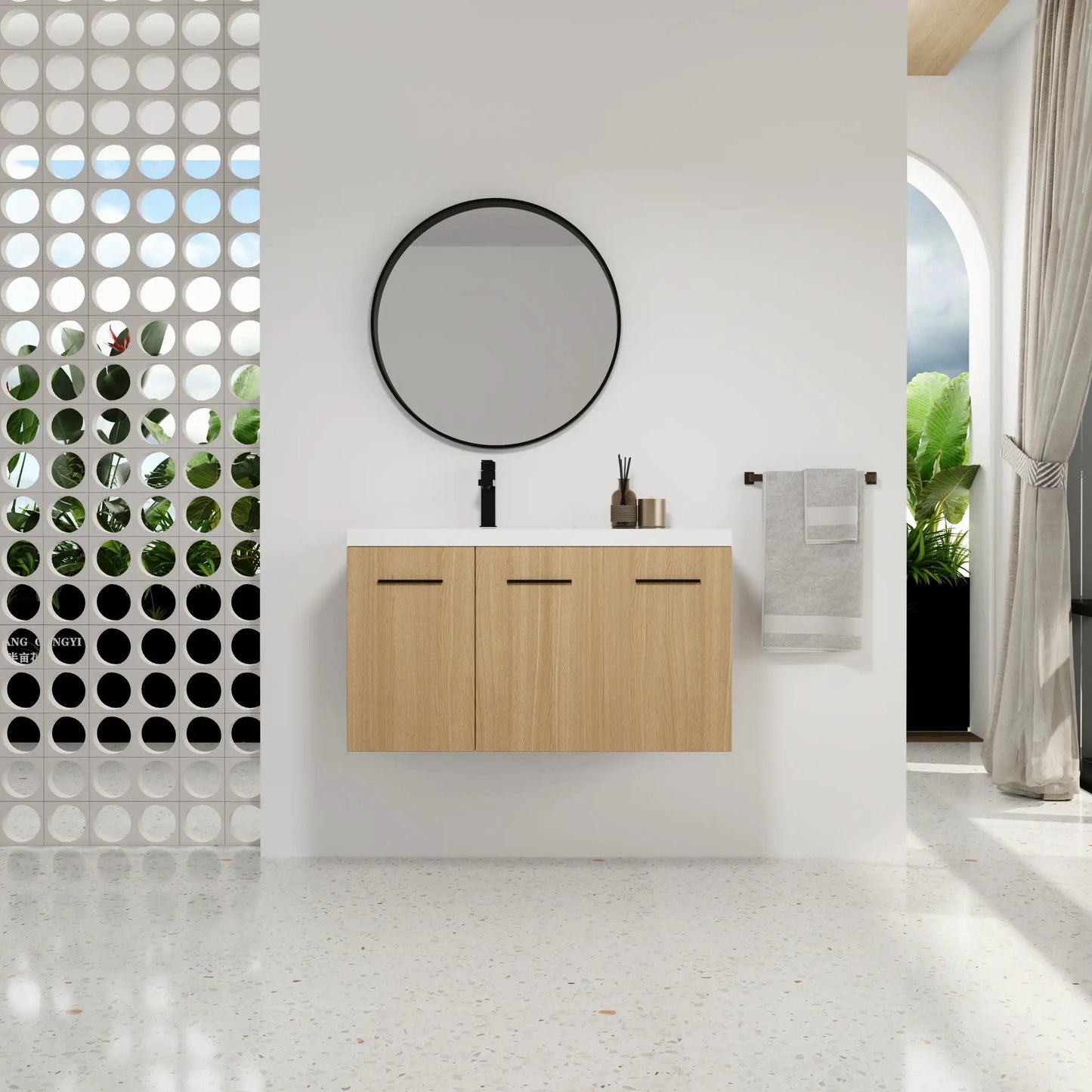 Wall Mounted Floating Vanity with Sink, 3 Doors