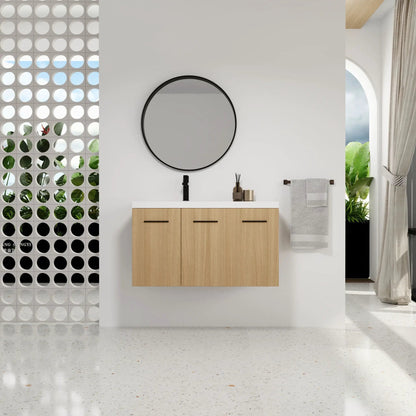 Wall Mounted Floating Vanity with Sink, 3 Doors