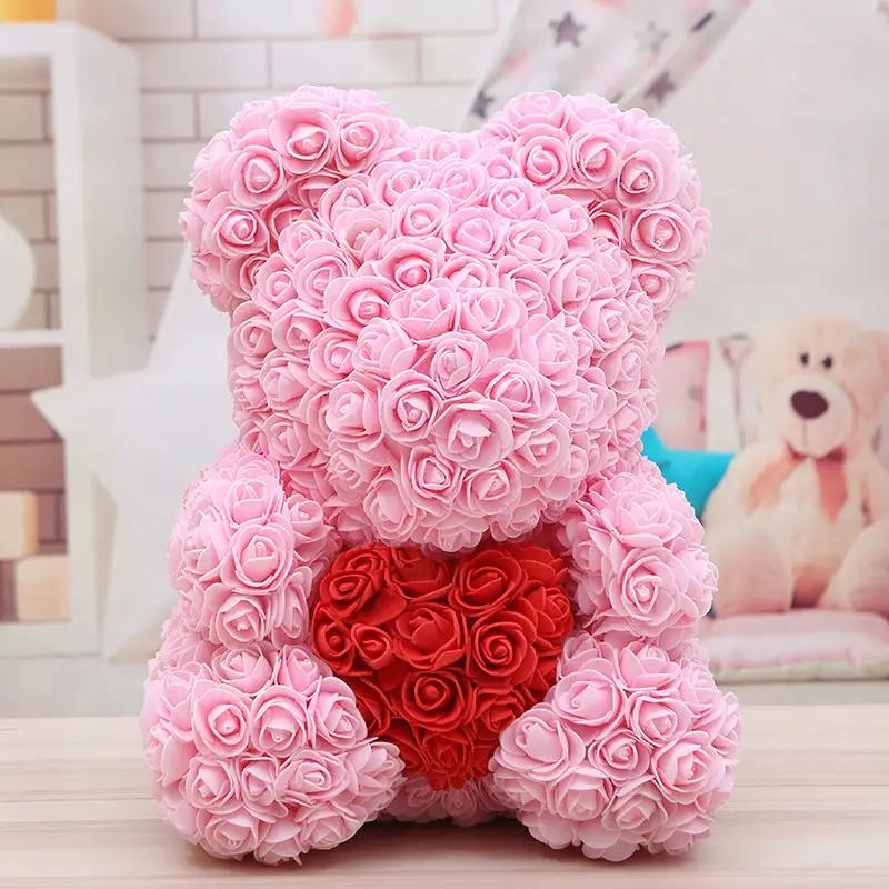 Pink rose bear built from pink roses with a red rose heart centerpiece by FLIPSTYLEZLLC on Tampa Home & Garden Store