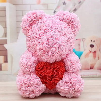 Pink rose bear built from pink roses with a red rose heart centerpiece by FLIPSTYLEZLLC on Tampa Home & Garden Store