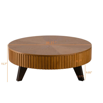 Round Retro Coffee Table with Solid Wood Legs