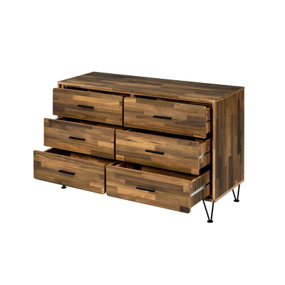 Hestia Walnut Dresser with smooth-glide drawers, black handles, hairpin legs on Tampa Home & Garden Store