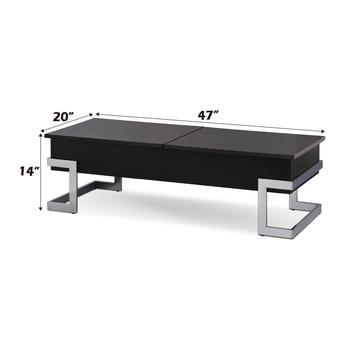 HouseOfZazla high gloss black lift-top coffee table with hidden storage and chrome legs on Tampa Home & Garden Store