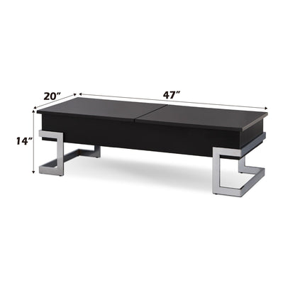 HouseOfZazla high gloss black lift-top coffee table with hidden storage and chrome legs on Tampa Home & Garden Store
