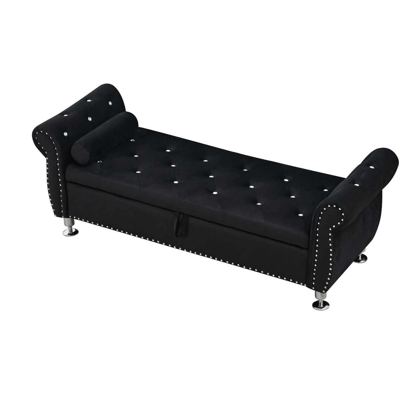 Storage bench with crystal buttons in black velvet, 1 pillow, by HouseOfZazla on Tampa Home & Garden Store