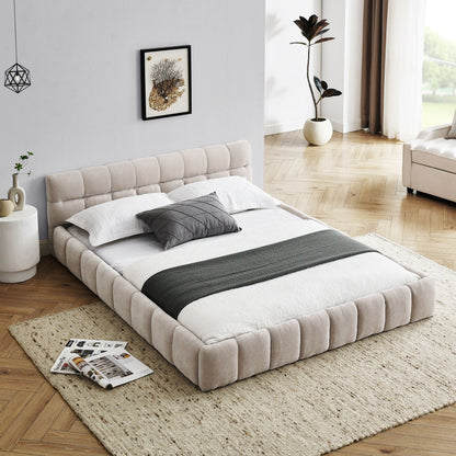 Modern Platform Bed and Thick Fabric Headboard