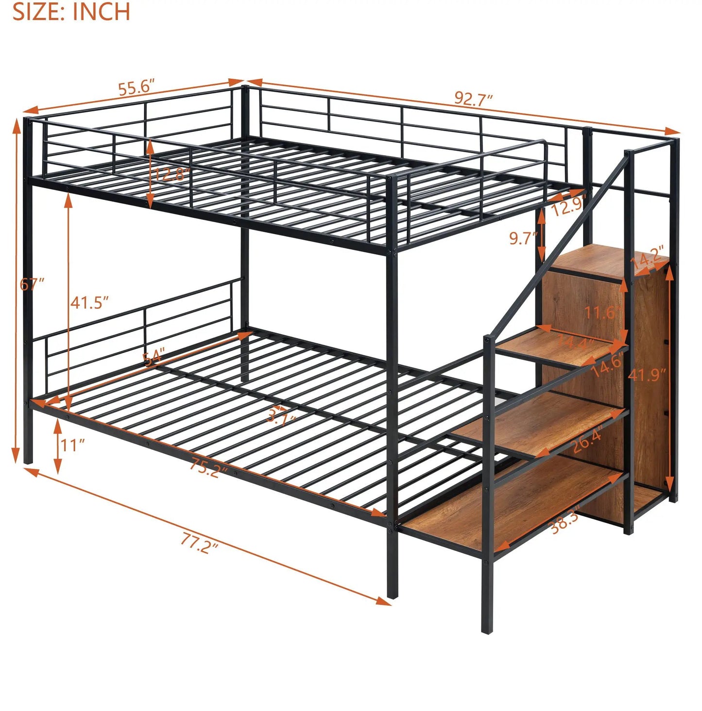 Bunk Bed With Lateral Storage Ladder and Wardrobe