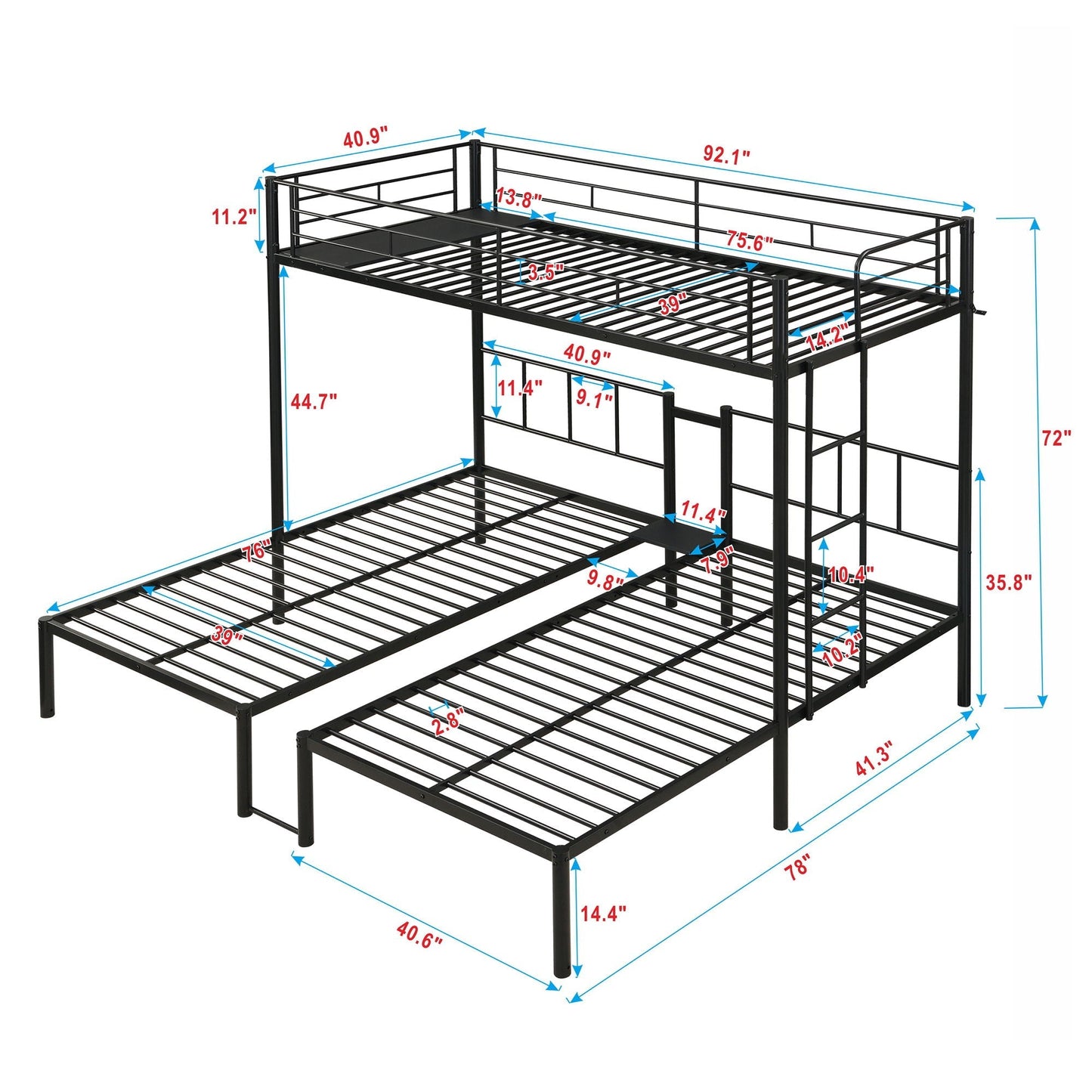 Twin over twin over twin black bunk bed with safety rails HouseOfZazla on Tampa Home & Garden Store