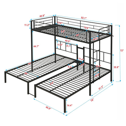 Twin over twin over twin black bunk bed with safety rails HouseOfZazla on Tampa Home & Garden Store