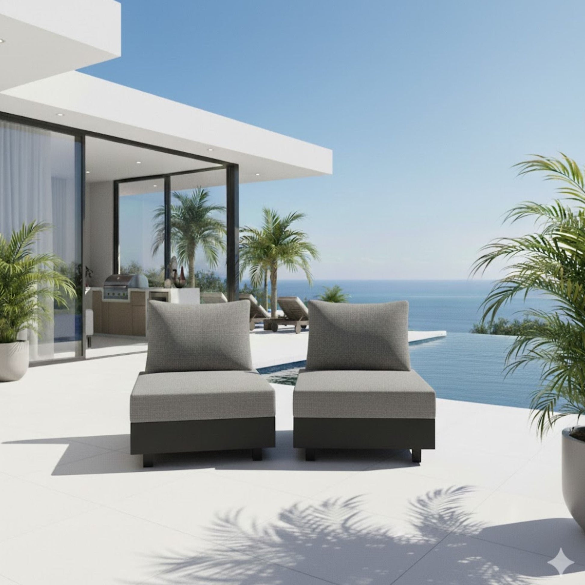Gray modular outdoor armless chairs with coffee table 2pc HouseOfZazla on Tampa Home & Garden Store