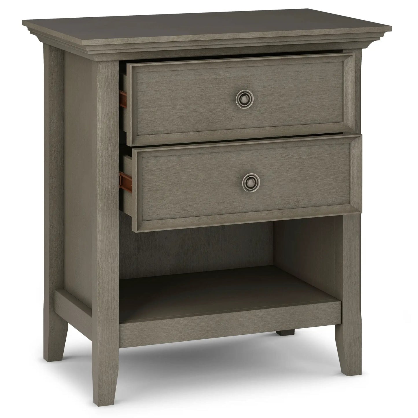 Amherst bedside table Unique Piece Furniture weathered gray wood two drawers metal pulls on Tampa Home & Garden Store
