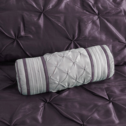 Plum queen tufted comforter set with satin finish and matching bolster pillow on Tampa Home & Garden Store