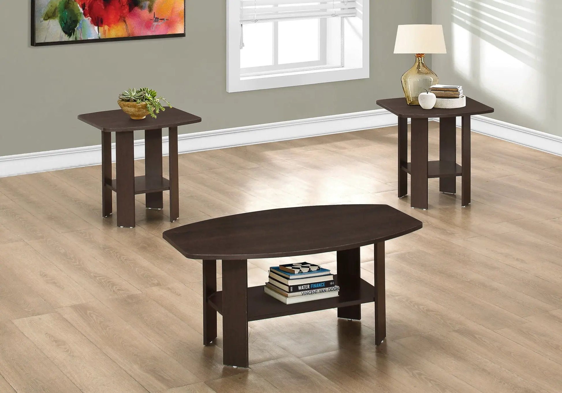 Espresso table set coffee end side tables with shelves set of 3 Unique Piece Furniture on Tampa Home & Garden Store