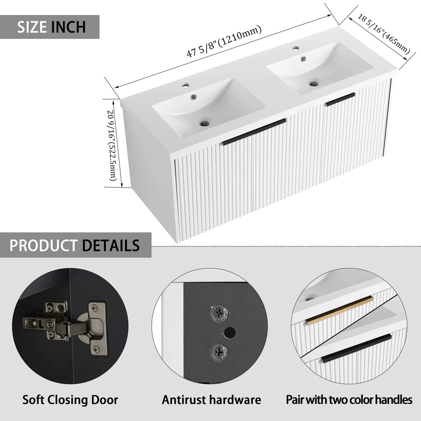 Modern Wall Mounted Vanity With Resin Double Sink