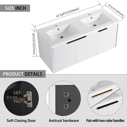 Modern Wall Mounted Vanity With Resin Double Sink