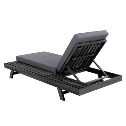 Lounge chaise by HouseOfZazla in black acacia with gray cushions, adjustable back on Tampa Home & Garden Store