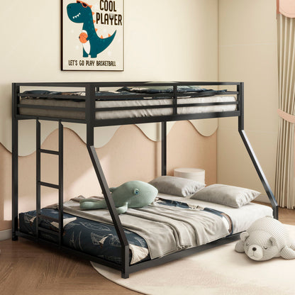Adam bunk bed with dark metal frame, two levels and gray bedding on Tampa Home & Garden Store