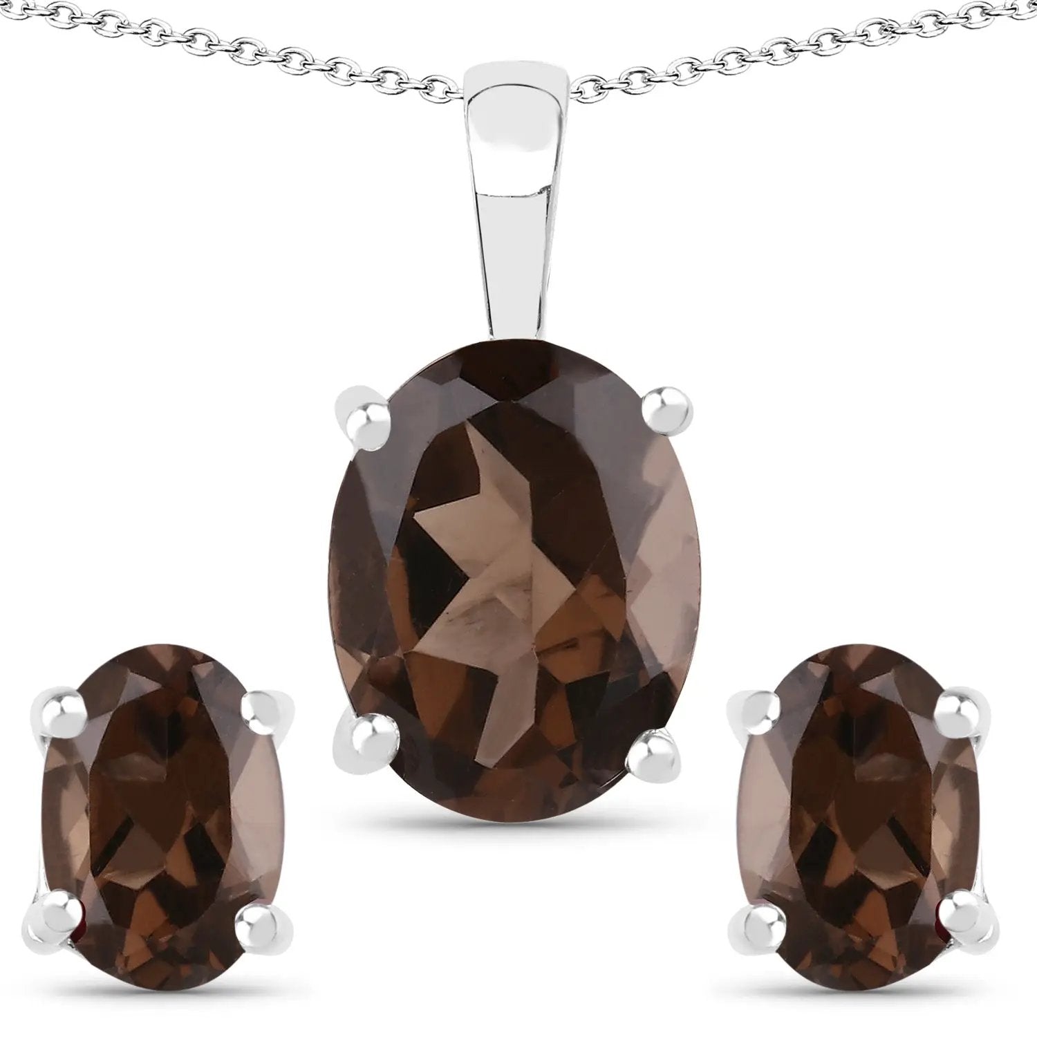 Smoky quartz jewelry set with oval pendant and matching earrings in sterling silver by Bids.com on Tampa Home & Garden Store