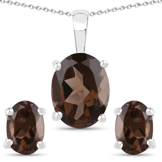 Smoky quartz jewelry set with oval pendant and matching earrings in sterling silver by Bids.com on Tampa Home & Garden Store