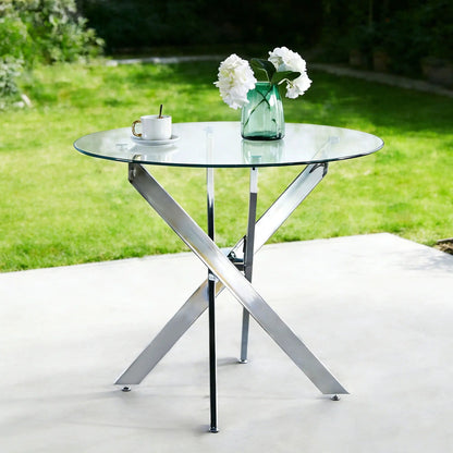 Dining table with cross metal legs and tempered glass top modern space-saving kitchen table on Tampa Home & Garden Store