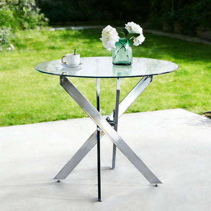 Modern Glass Dining Table with Metal Cross Legs