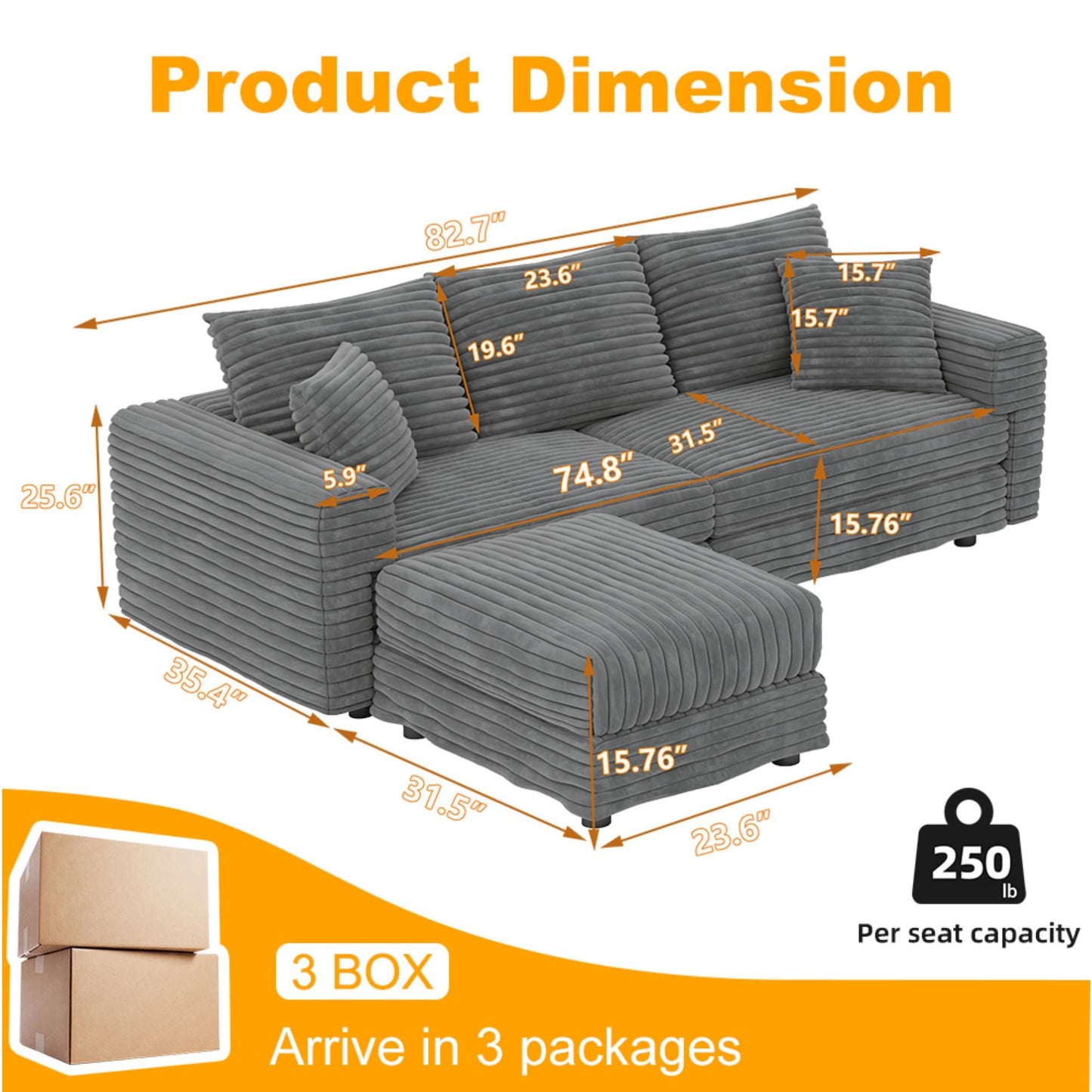 Deep Seat Sofa Bed With Ottoman and Soft Pillows