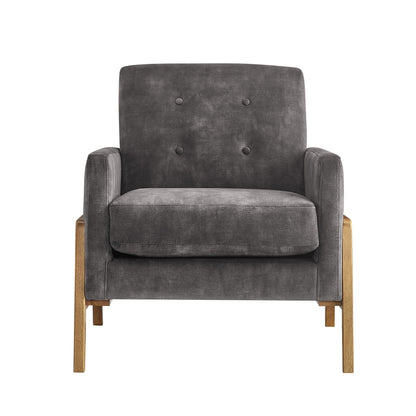 Tufted back accent chair by HouseOfZazla in dark gray fabric with wood legs on Tampa Home & Garden Store
