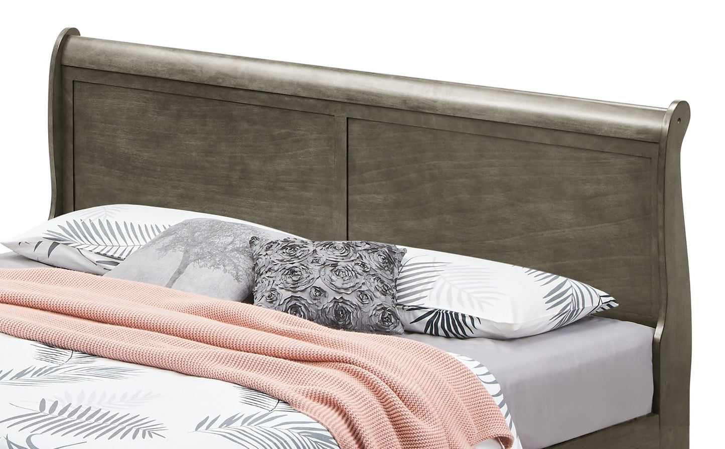 Upholstered panel sleigh bed in weathered gray-brown finish by HouseOfZazla storage bed on Tampa Home & Garden Store