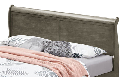 Upholstered panel sleigh bed in weathered gray-brown finish by HouseOfZazla storage bed on Tampa Home & Garden Store