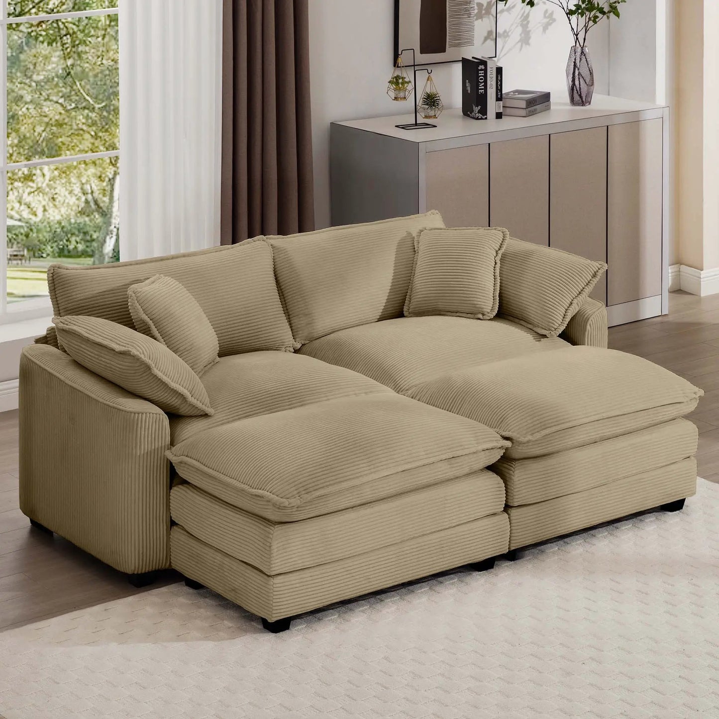 Modern modular cushion sofa with ottoman beige seating 3-piece set by Unique Piece Furniture on Tampa Home & Garden Store