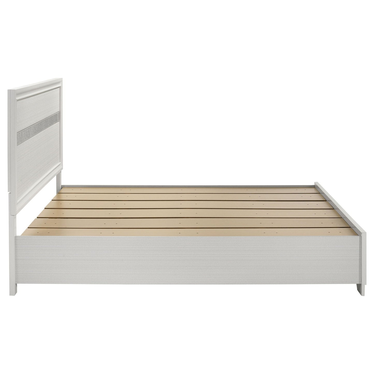 Storage Platform Bed 2 Drawer frame with pale gray upholstered headboard and slatted base on Tampa Home & Garden Store