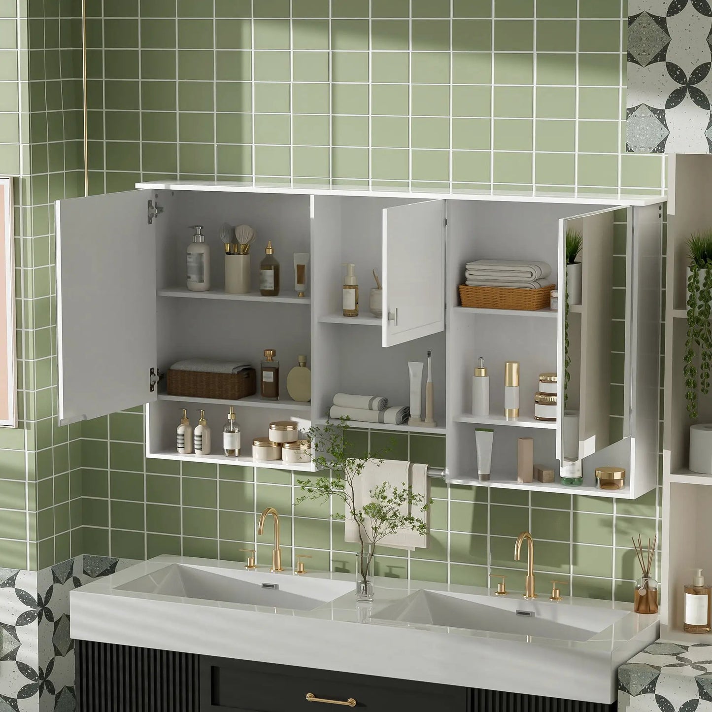Wall-Mounted 3-in-1 Mirror Cabinet with Shelf