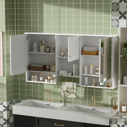Wall-Mount 3-In-1 Mirror Cabinet with Adjustable Shelf - White by HouseOfZazla medicine cabinet with open shelves for toiletries on Tampa Home & Garden Store