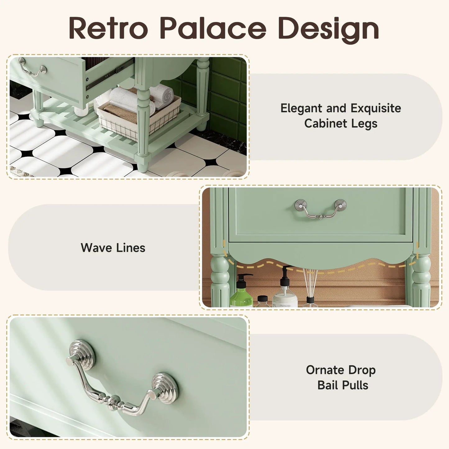 Wave Design Bathroom Vanity with Sink and Drawers