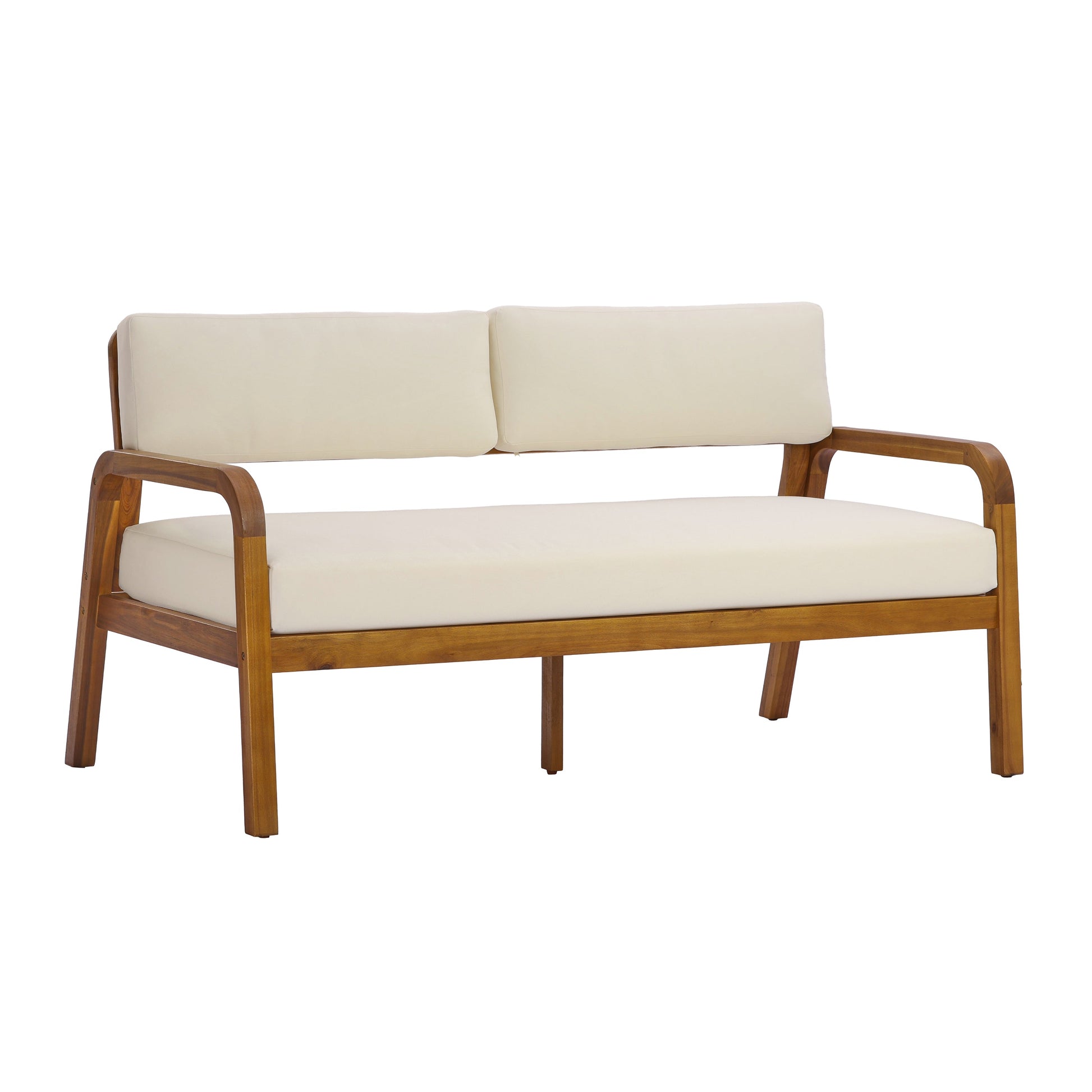 2-Piece outdoor sofa set with cream cushions in teak wood frame by HouseOfZazla on Tampa Home & Garden Store