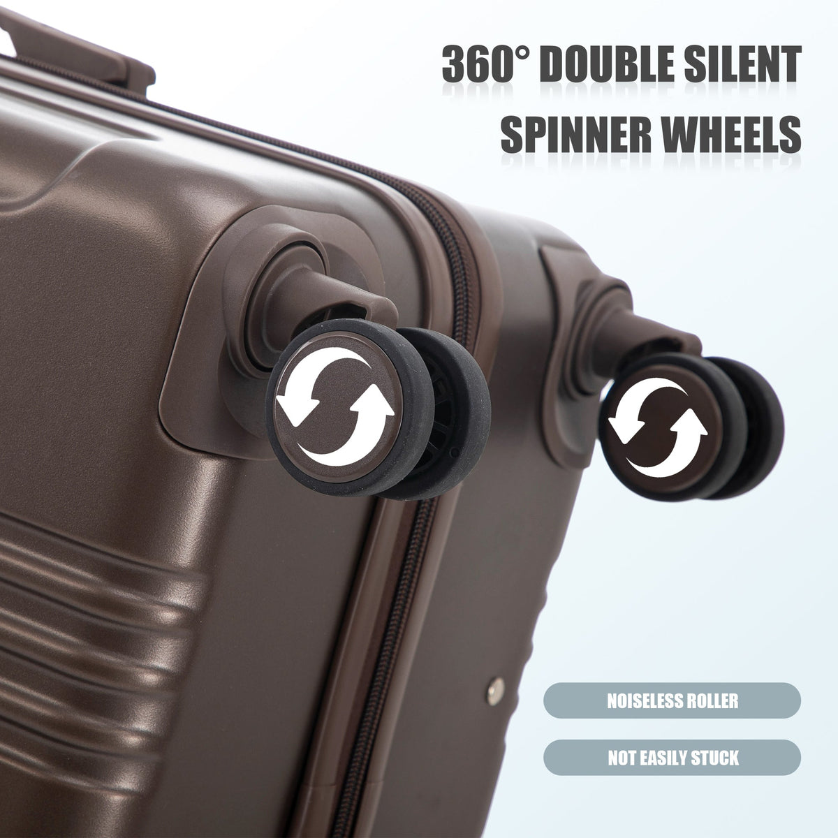 3 Piece ABS Spinner Wheel Luggage Set Brown by HouseOfZazla; noiseless wheels on Tampa Home & Garden Store
