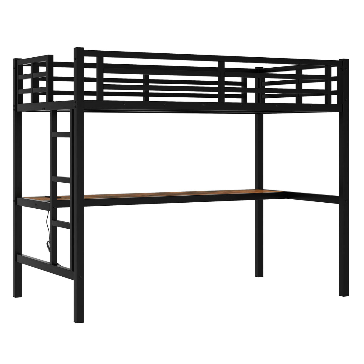 Metal twin XL loft bed with desk in black, includes power outlet and LED light HouseOfZazla on Tampa Home & Garden Store