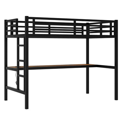 Metal twin XL loft bed with desk in black, includes power outlet and LED light HouseOfZazla on Tampa Home & Garden Store