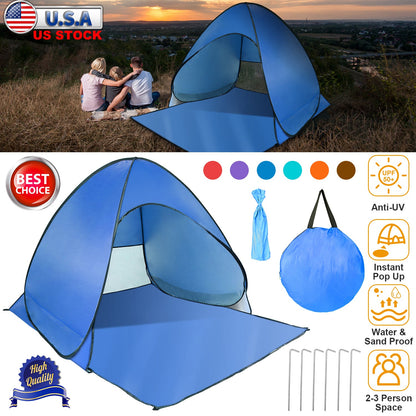 GemGear Pop-Up Beach Tent 2-3 person, blue anti-UV UPF50+ shade shelter with mesh window on Tampa Home & Garden Store