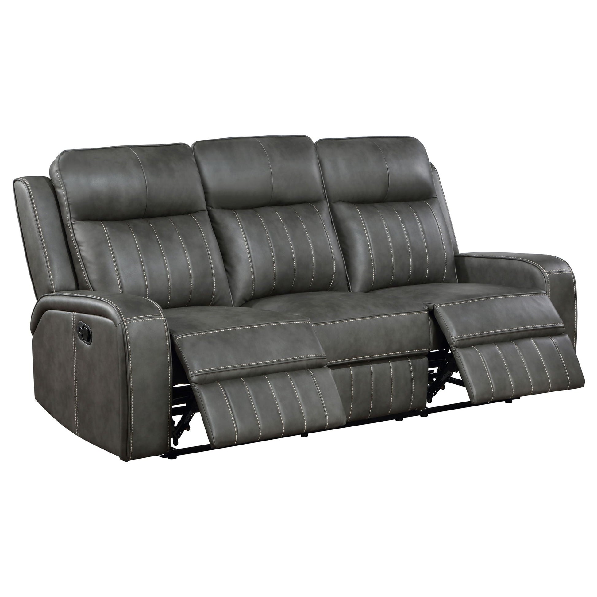Forrest Motion Reclining Sofa gray upholstery with tufted back and track arms HouseOfZazla on Tampa Home & Garden Store
