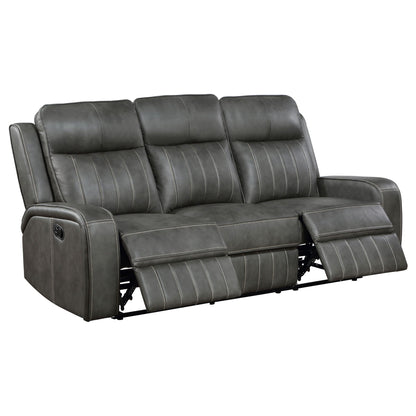 Forrest Motion Reclining Sofa gray upholstery with tufted back and track arms HouseOfZazla on Tampa Home & Garden Store