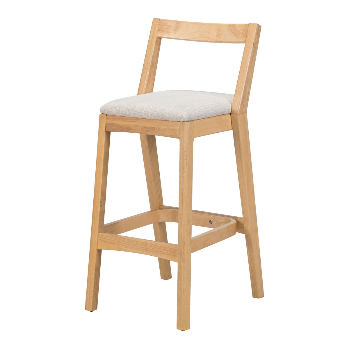 Jasper indoor barstools set of 2 with rubberwood frame and beige seat, light brown finish on Tampa Home & Garden Store
