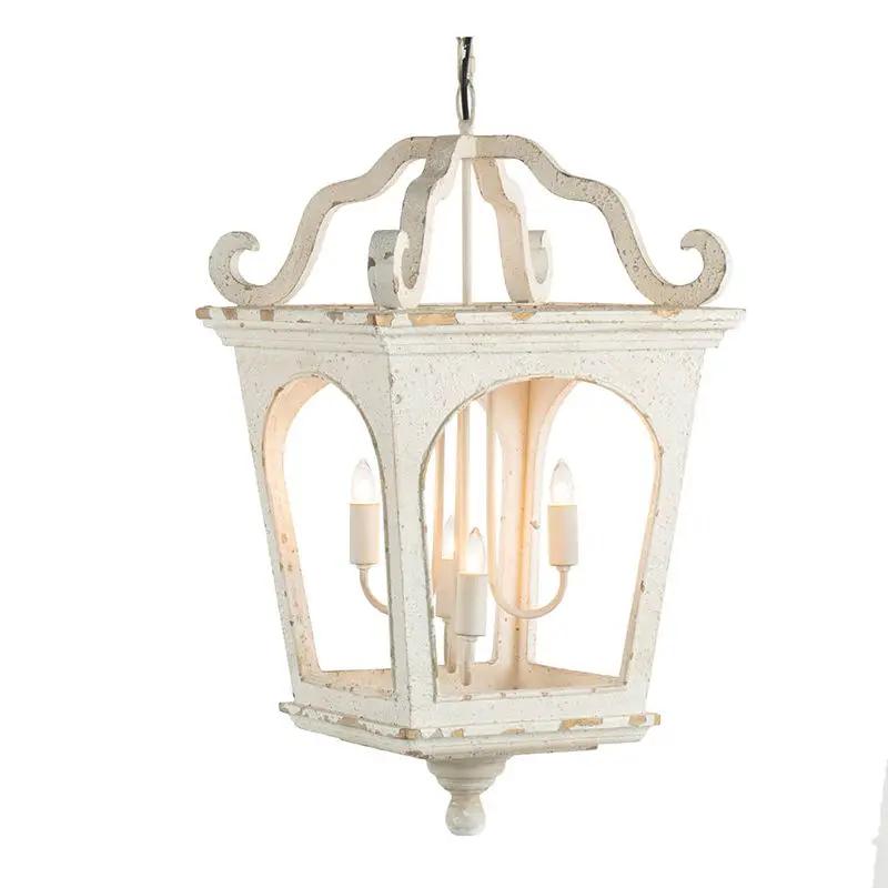 Four Light Wood Chandelier with Adjustable Chain